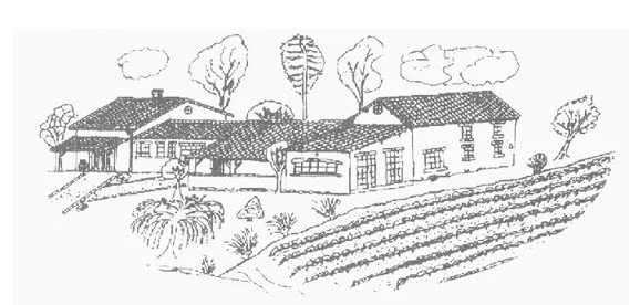 Dessin à la plume du Château Pey Mallet et de ses vignes, celui de l'étiquette